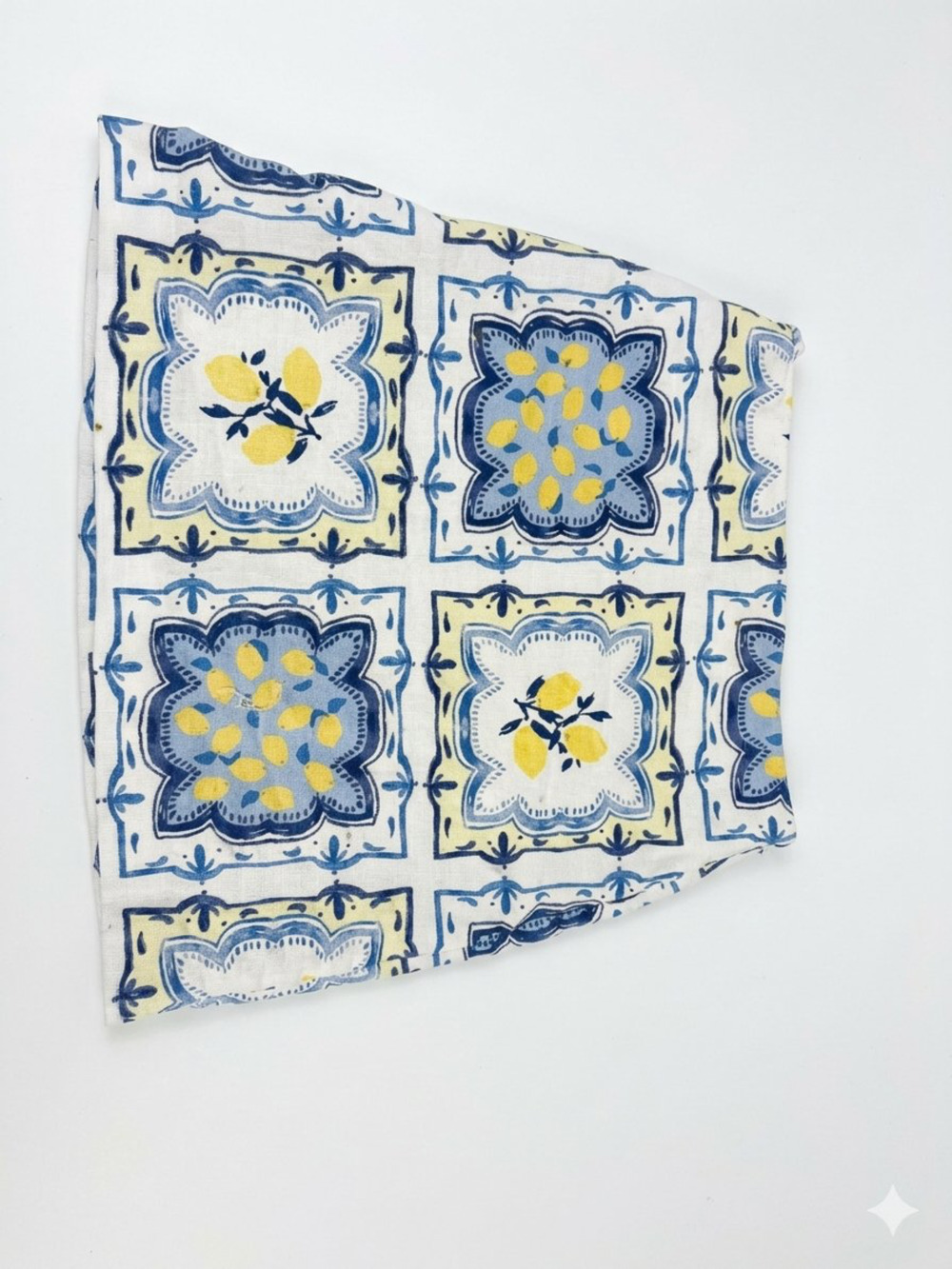 LOFT Mini Skirt Size 4 Blue Yellow Lemon Tile Print